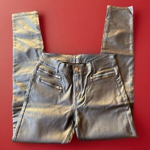 Unbranded Womens Black Faux Leather Pants Ribbed Pockets Zippers Size 6